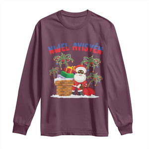 Funny Haitian Christmas Long Sleeve Shirt Nwel Ayisen Creole Santa Palm Tree TS09 Maroon Print Your Wear