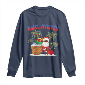 Funny Haitian Christmas Long Sleeve Shirt Nwel Ayisen Creole Santa Palm Tree TS09 Navy Print Your Wear