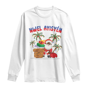 Funny Haitian Christmas Long Sleeve Shirt Nwel Ayisen Creole Santa Palm Tree TS09 White Print Your Wear