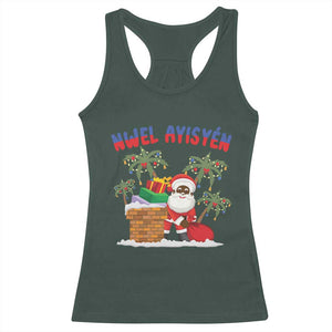 Funny Haitian Christmas Racerback Tank Top Nwel Ayisen Creole Santa Palm Tree TS09 Dark Forest Green Print Your Wear