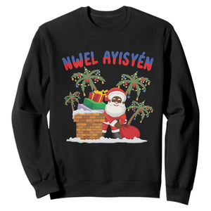 Funny Haitian Christmas Sweatshirt Nwel Ayisen Creole Santa Palm Tree TS09 Black Print Your Wear