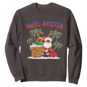 Funny Haitian Christmas Sweatshirt Nwel Ayisen Creole Santa Palm Tree TS09 Dark Chocolate Print Your Wear