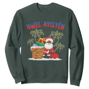 Funny Haitian Christmas Sweatshirt Nwel Ayisen Creole Santa Palm Tree TS09 Dark Forest Green Print Your Wear