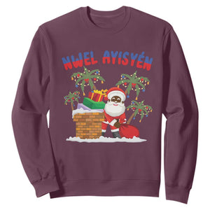 Funny Haitian Christmas Sweatshirt Nwel Ayisen Creole Santa Palm Tree TS09 Maroon Print Your Wear