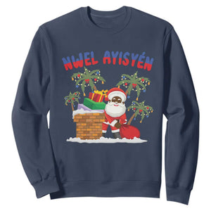 Funny Haitian Christmas Sweatshirt Nwel Ayisen Creole Santa Palm Tree TS09 Navy Print Your Wear