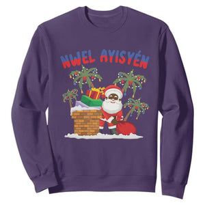 Funny Haitian Christmas Sweatshirt Nwel Ayisen Creole Santa Palm Tree TS09 Purple Print Your Wear