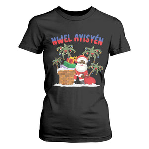 Funny Haitian Christmas T Shirt For Women Nwel Ayisen Creole Santa Palm Tree TS09 Black Print Your Wear