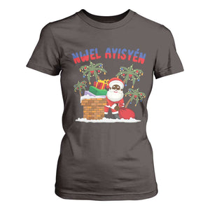 Funny Haitian Christmas T Shirt For Women Nwel Ayisen Creole Santa Palm Tree TS09 Dark Chocolate Print Your Wear