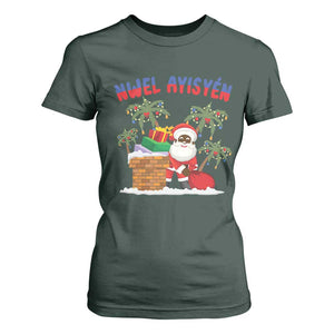 Funny Haitian Christmas T Shirt For Women Nwel Ayisen Creole Santa Palm Tree TS09 Dark Forest Green Print Your Wear