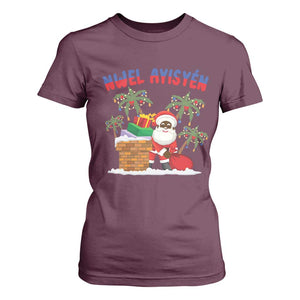 Funny Haitian Christmas T Shirt For Women Nwel Ayisen Creole Santa Palm Tree TS09 Maroon Print Your Wear