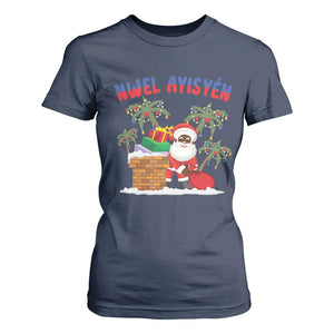 Funny Haitian Christmas T Shirt For Women Nwel Ayisen Creole Santa Palm Tree TS09 Navy Print Your Wear