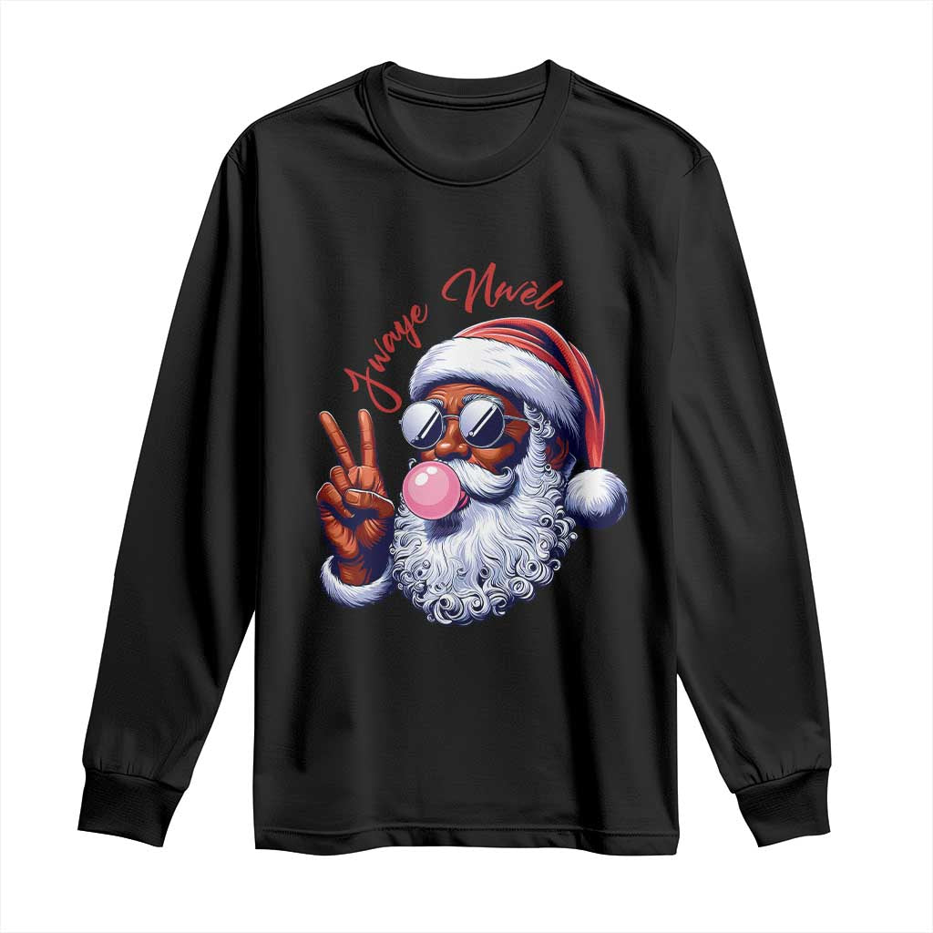 Funny Haitian Christmas Long Sleeve Shirt Jwaye Nwel Creole Cute Black Santa TS09 Black Print Your Wear