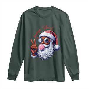 Funny Haitian Christmas Long Sleeve Shirt Jwaye Nwel Creole Cute Black Santa TS09 Dark Forest Green Print Your Wear