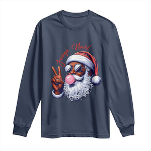 Funny Haitian Christmas Long Sleeve Shirt Jwaye Nwel Creole Cute Black Santa TS09 Navy Print Your Wear