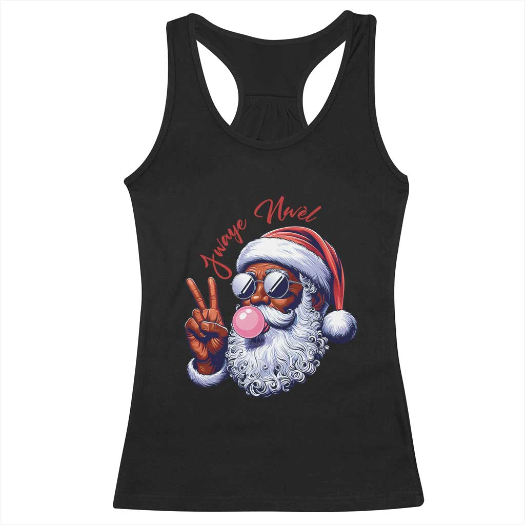 Funny Haitian Christmas Racerback Tank Top Jwaye Nwel Creole Cute Black Santa TS09 Black Print Your Wear