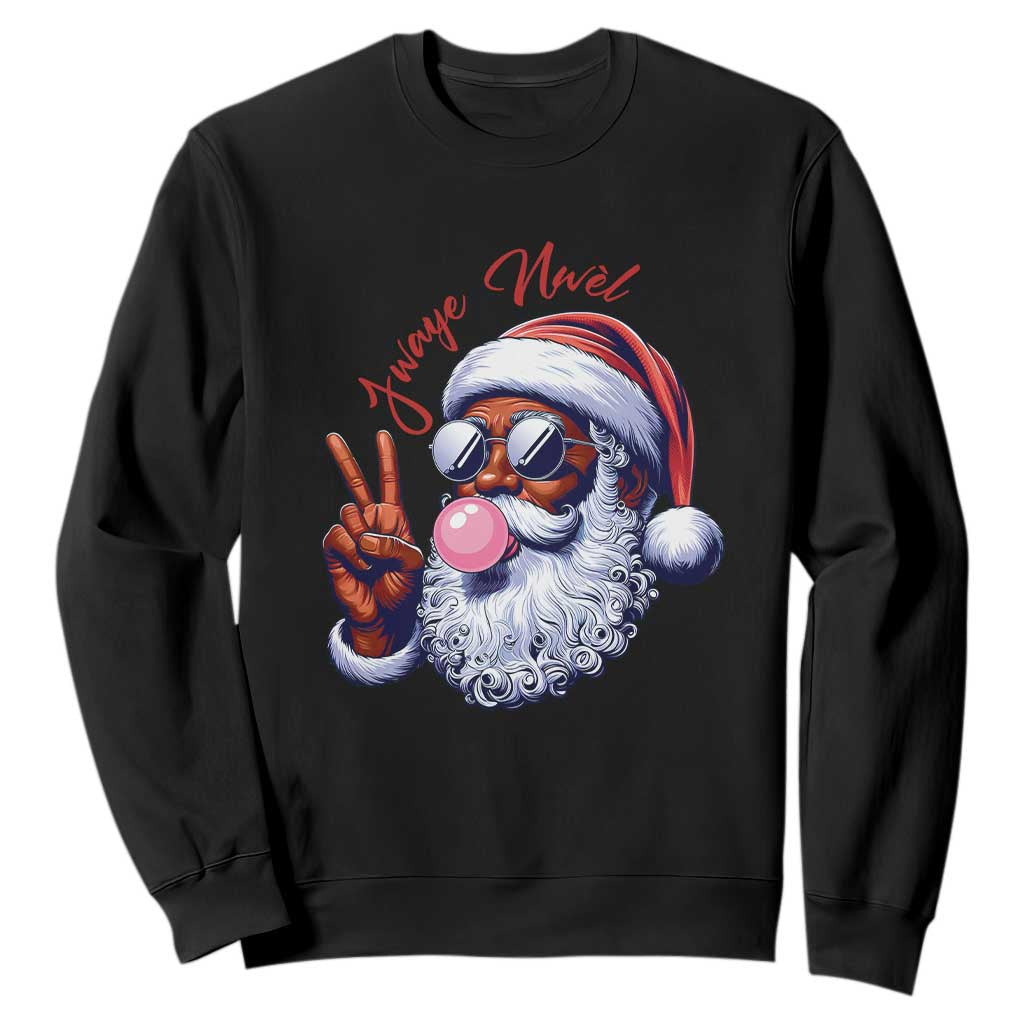 Funny Haitian Christmas Sweatshirt Jwaye Nwel Creole Cute Black Santa TS09 Black Print Your Wear