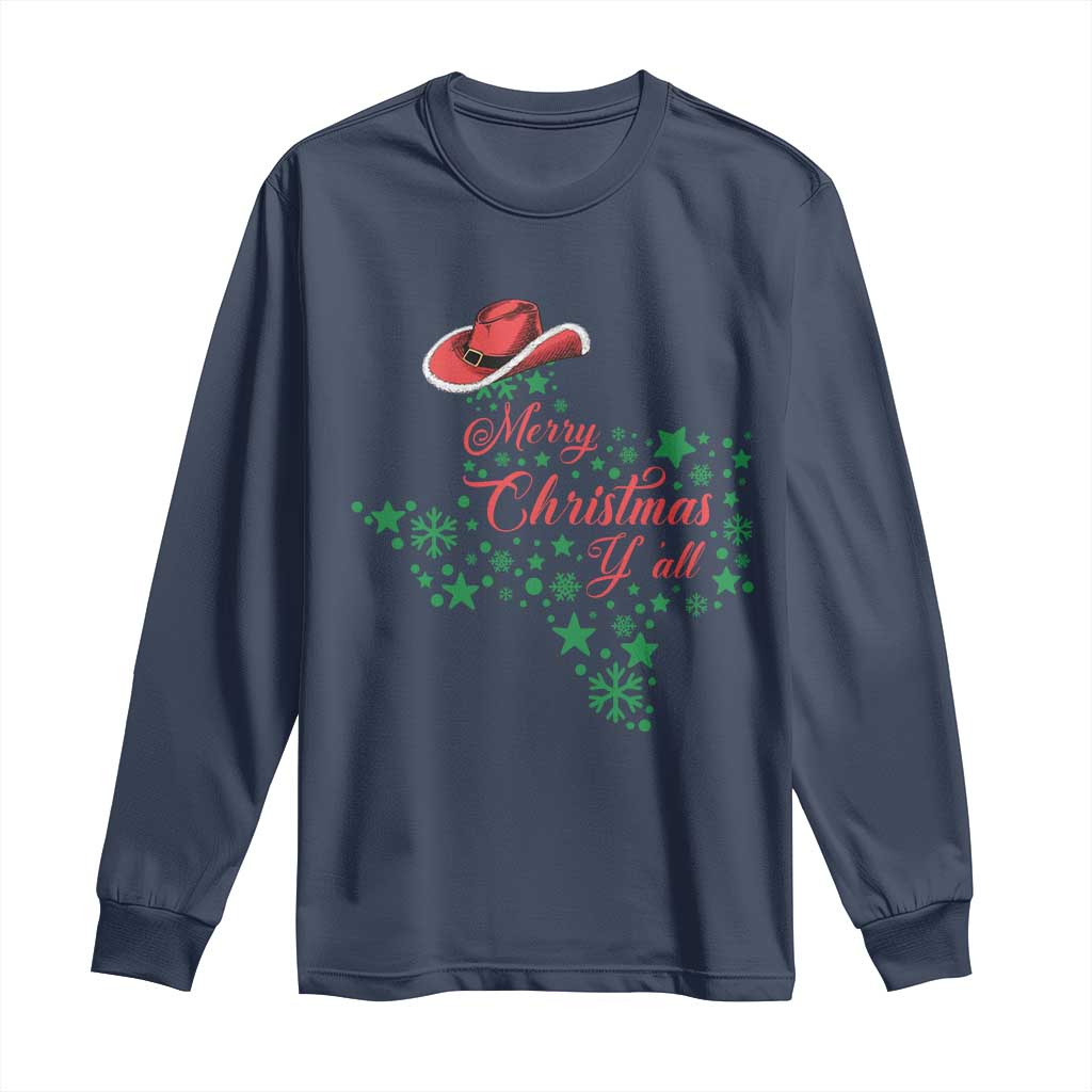 Merry Christmas Y'All Texas Long Sleeve Shirt TS09 Navy Print Your Wear