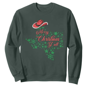 Merry Christmas Y'All Texas Sweatshirt TS09 Dark Forest Green Print Your Wear