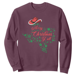 Merry Christmas Y'All Texas Sweatshirt TS09 Maroon Print Your Wear