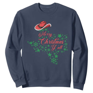 Merry Christmas Y'All Texas Sweatshirt TS09 Navy Print Your Wear