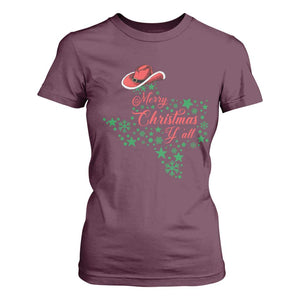 Merry Christmas Y'All Texas T Shirt For Women TS09 Maroon Print Your Wear