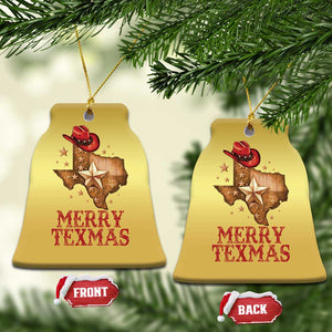 Xmas In Texas Christmas Ornament Merry Texmas Santa Cowboy Hat TS09 Bell Flake Gold Print Your Wear