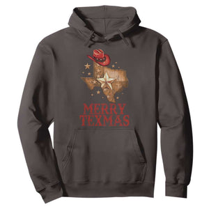 Christmas In Texas Hoodie Merry Texmas Santa Cowboy Hat TS09 Dark Chocolate Print Your Wear