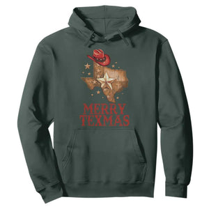 Christmas In Texas Hoodie Merry Texmas Santa Cowboy Hat TS09 Dark Forest Green Print Your Wear