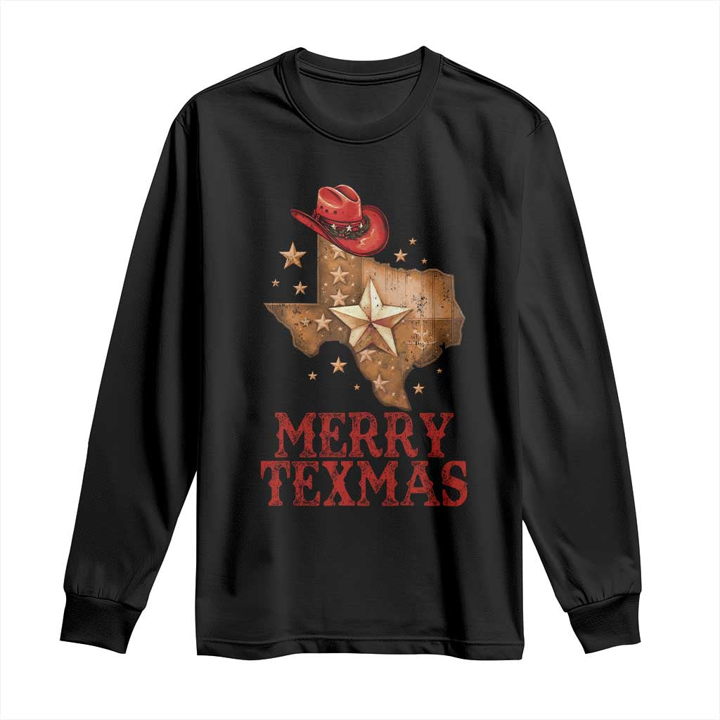 Christmas In Texas Long Sleeve Shirt Merry Texmas Santa Cowboy Hat TS09 Black Print Your Wear