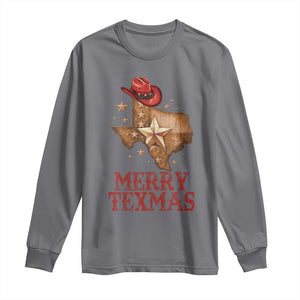 Christmas In Texas Long Sleeve Shirt Merry Texmas Santa Cowboy Hat TS09 Charcoal Print Your Wear