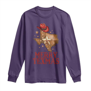 Christmas In Texas Long Sleeve Shirt Merry Texmas Santa Cowboy Hat TS09 Purple Print Your Wear