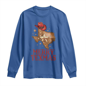 Christmas In Texas Long Sleeve Shirt Merry Texmas Santa Cowboy Hat TS09 Royal Blue Print Your Wear