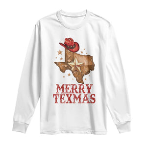 Christmas In Texas Long Sleeve Shirt Merry Texmas Santa Cowboy Hat TS09 White Print Your Wear