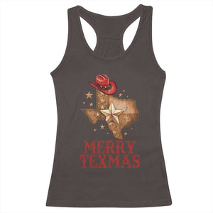 Christmas In Texas Racerback Tank Top Merry Texmas Santa Cowboy Hat TS09 Dark Chocolate Print Your Wear