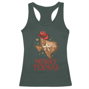 Christmas In Texas Racerback Tank Top Merry Texmas Santa Cowboy Hat TS09 Dark Forest Green Print Your Wear