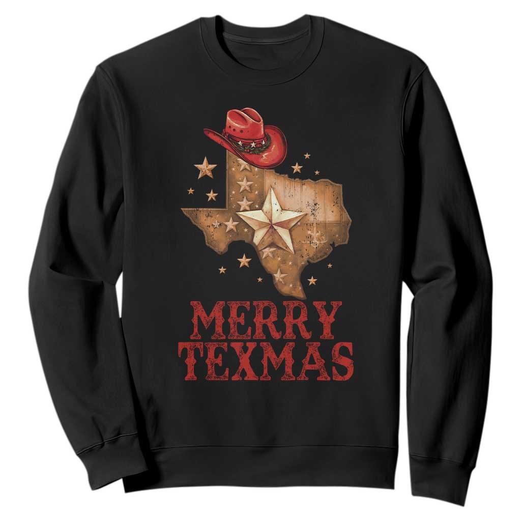 Christmas In Texas Sweatshirt Merry Texmas Santa Cowboy Hat TS09 Black Print Your Wear