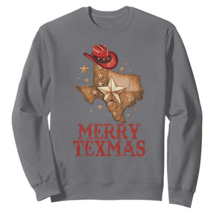 Christmas In Texas Sweatshirt Merry Texmas Santa Cowboy Hat TS09 Charcoal Print Your Wear