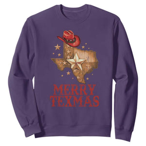 Christmas In Texas Sweatshirt Merry Texmas Santa Cowboy Hat TS09 Purple Print Your Wear