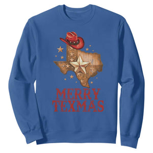 Christmas In Texas Sweatshirt Merry Texmas Santa Cowboy Hat TS09 Royal Blue Print Your Wear