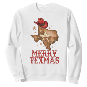 Christmas In Texas Sweatshirt Merry Texmas Santa Cowboy Hat TS09 White Print Your Wear