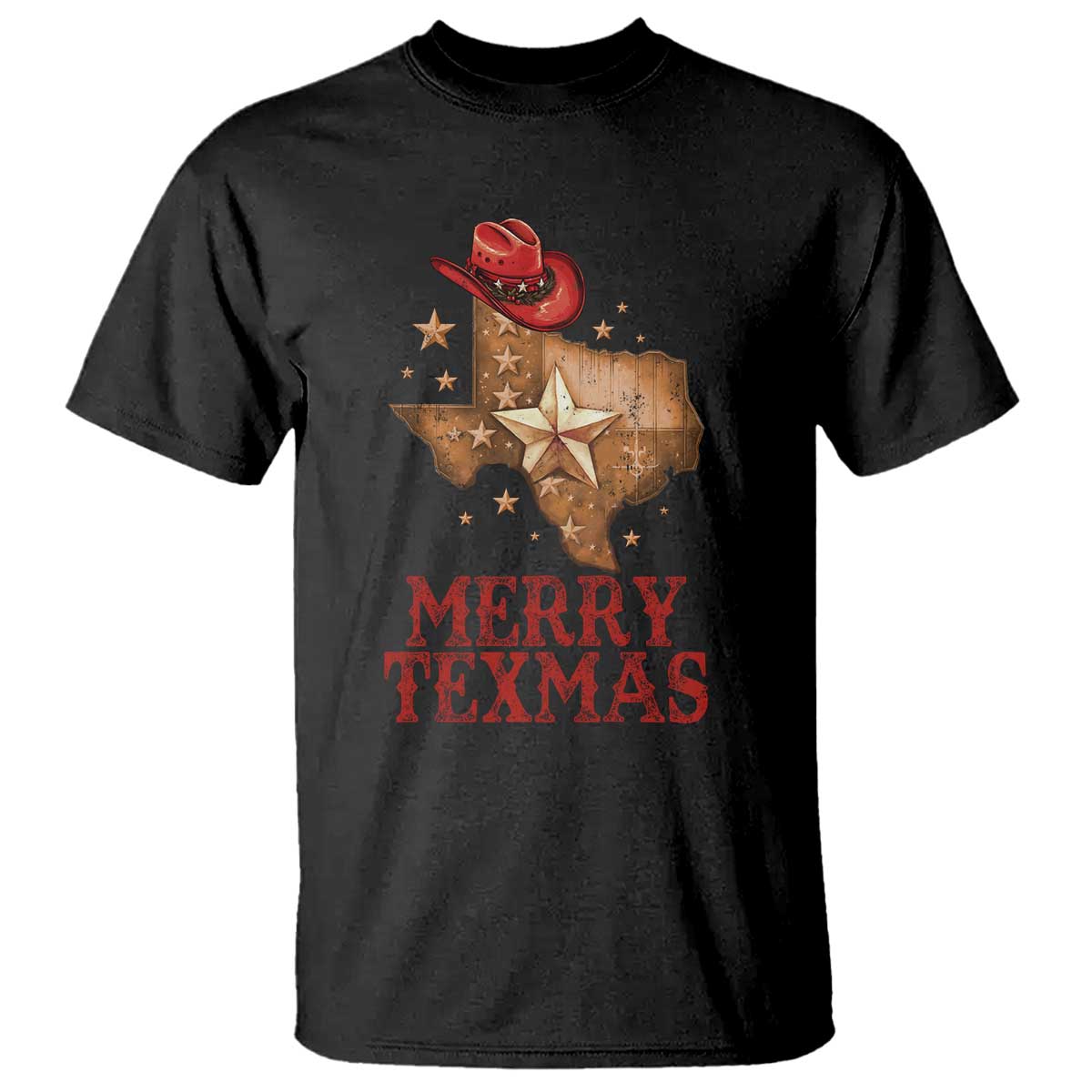 Christmas In Texas T Shirt Merry Texmas Santa Cowboy Hat TS09 Black Print Your Wear