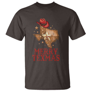 Christmas In Texas T Shirt Merry Texmas Santa Cowboy Hat TS09 Dark Chocolate Print Your Wear