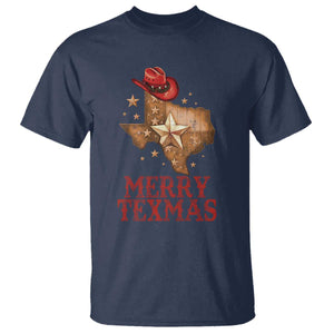 Christmas In Texas T Shirt Merry Texmas Santa Cowboy Hat TS09 Navy Print Your Wear