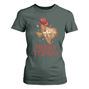 Christmas In Texas T Shirt For Women Merry Texmas Santa Cowboy Hat TS09 Dark Forest Green Print Your Wear