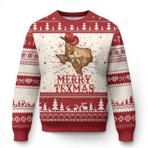 Xmas In Texas Ugly Christmas Sweater Merry Texmas Santa Cowboy Hat TS09 Red Print Your Wear