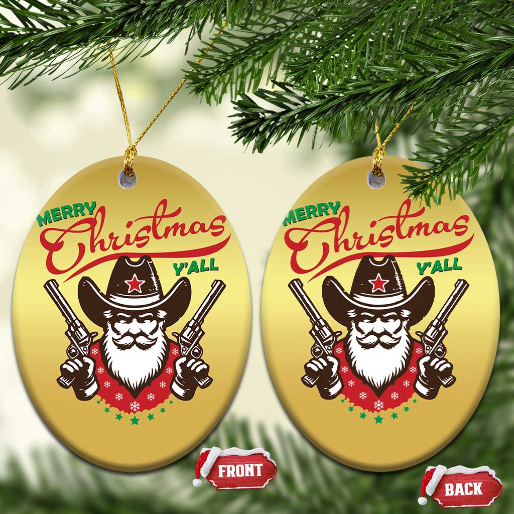 Merry Christmas Y'All Texas Cowboy Santa Christmas Ornament TS09 Oval Gold Print Your Wear