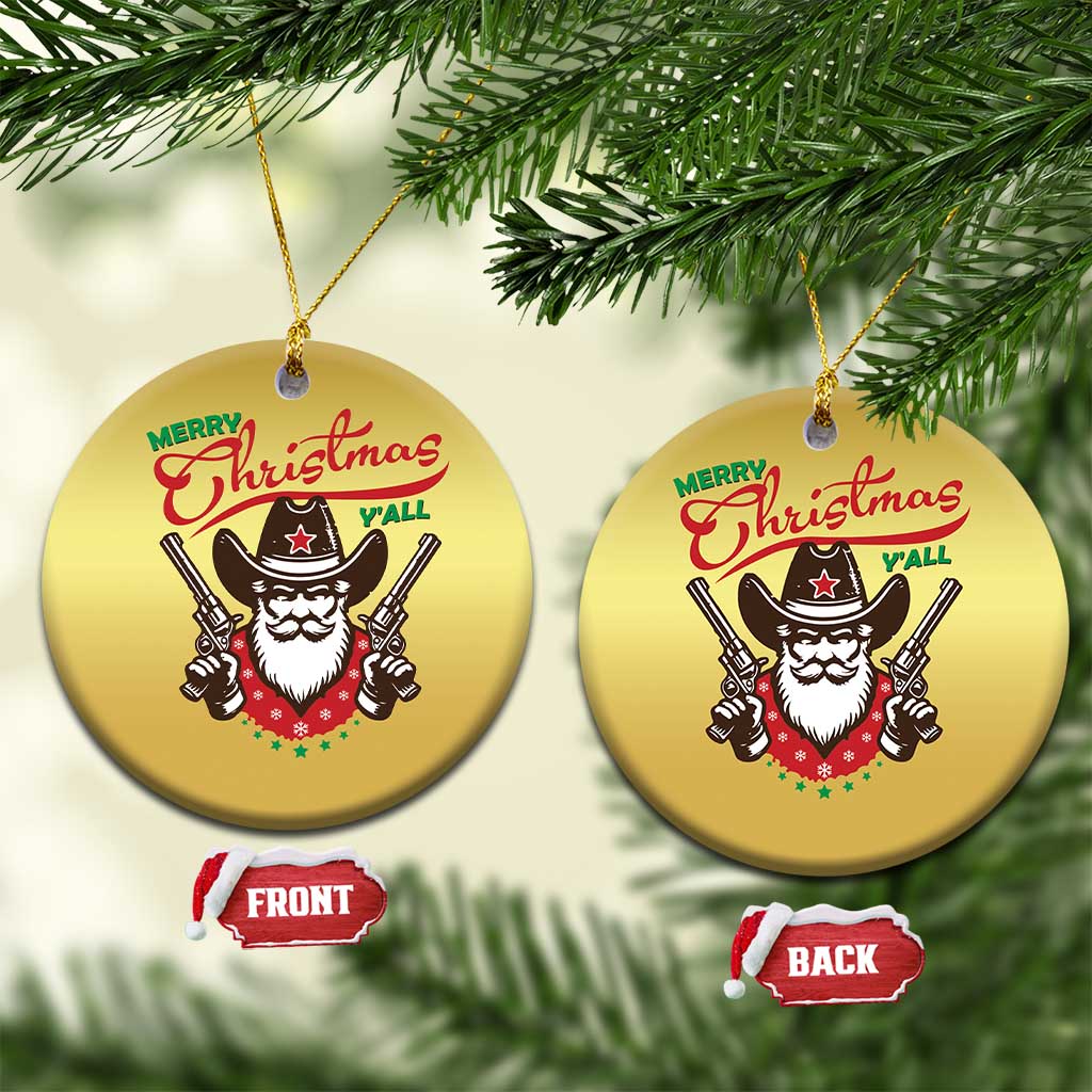 Merry Christmas Y'All Texas Cowboy Santa Christmas Ornament TS09 Circle Gold Print Your Wear