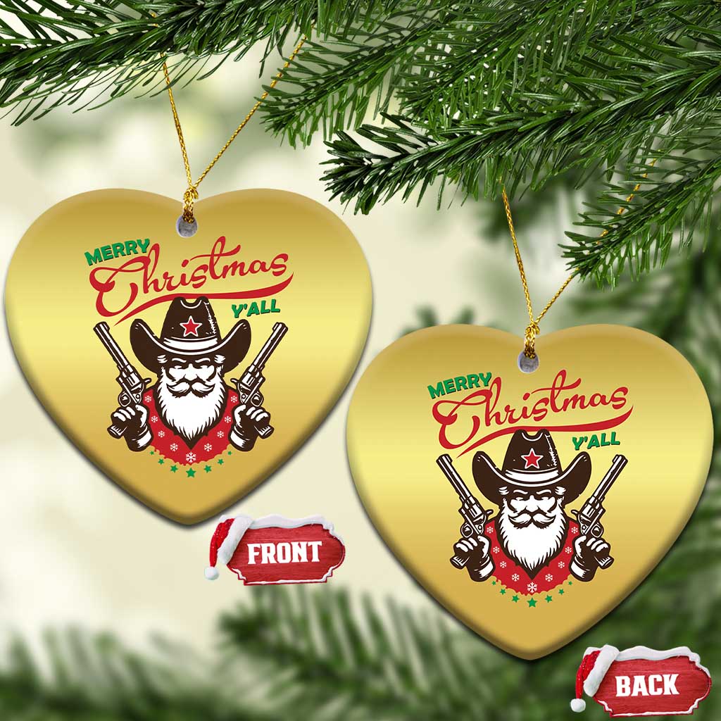 Merry Christmas Y'All Texas Cowboy Santa Christmas Ornament TS09 Heart Gold Print Your Wear