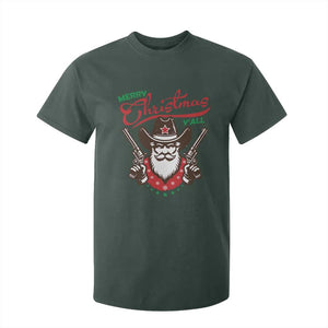 Merry Christmas Y'All Texas Cowboy Santa T Shirt For Kid TS09 Dark Forest Green Print Your Wear