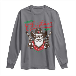 Merry Christmas Y'All Texas Cowboy Santa Long Sleeve Shirt TS09 Charcoal Print Your Wear